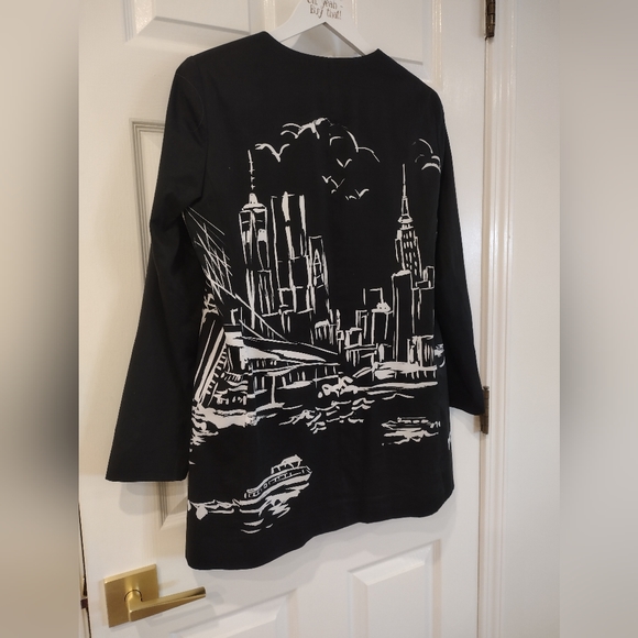 LIKE NEW Lafayette 148 New York Skyline Blazer Sz 10 Black White Brooklyn Bridge - Picture 5 of 6